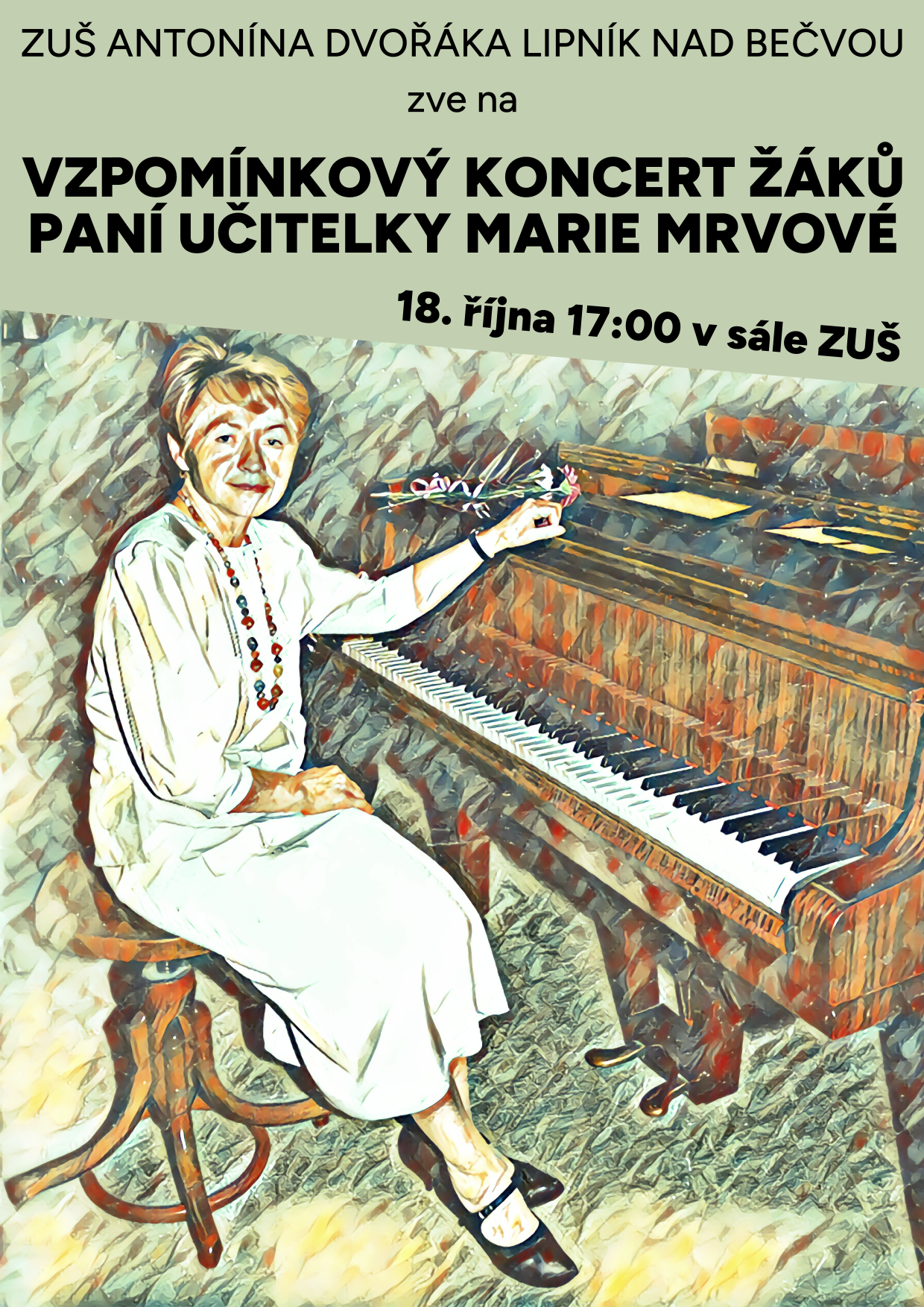 plakát Vzpomínkový koncert žáků paní učitelky Marie Mrvové v pdf